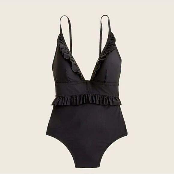 J Crew Deep Plunge Ruffle Swimsuit Black Size 0 NWT - Picture 11 of 13